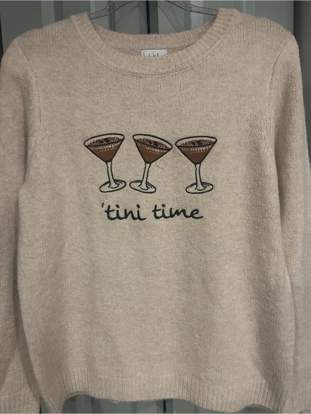 Nicole Miller Beige 'Tini Time' Crewneck Sweater